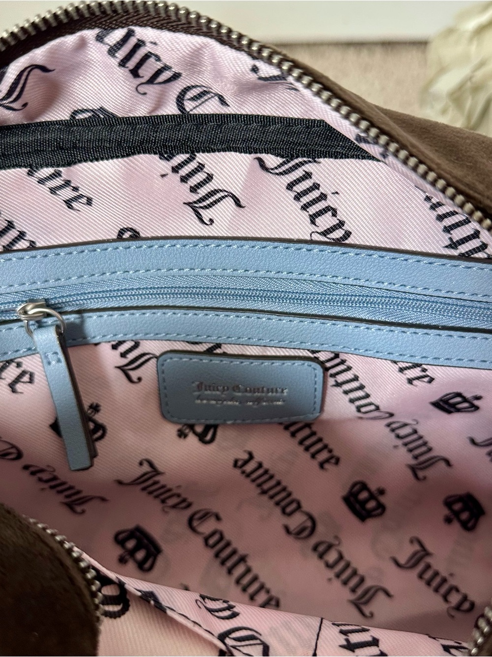 NWT Juicy Couture Chocolate New Love Chapter Satchel Blue Crossbody Bag Y2K - Picture 9 of 11